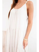 Dámské viskózové šaty na zavazovací ramínka béžová