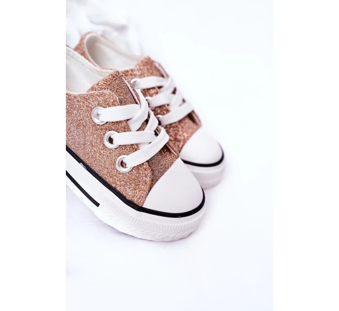 Dětské Brokátové Tenisky Růžové Zlato Bling-Bling Dětské Brokátové Tenisky Růžové Zlato Bling-Bling