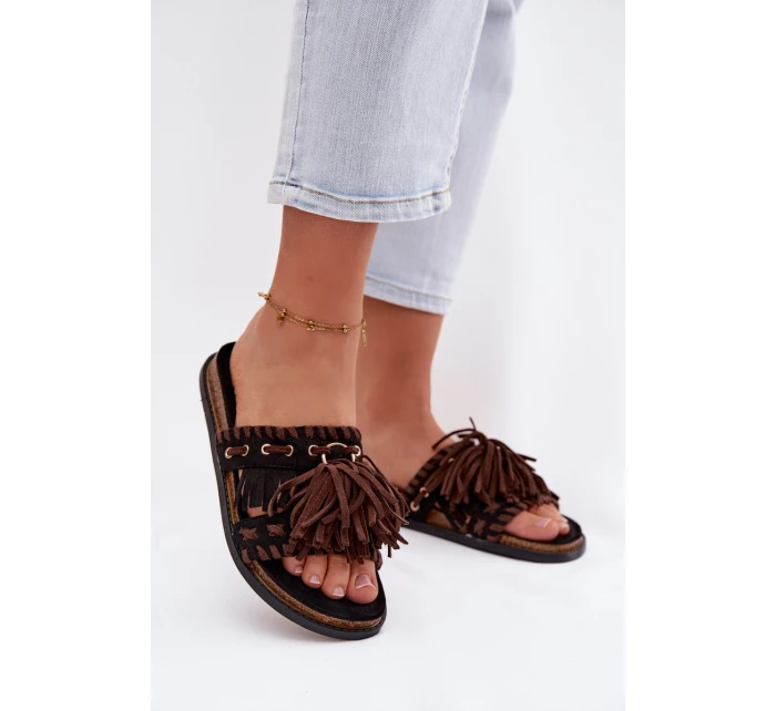 Dámské pantofle s třásněmi Černé model 21937740 - Boto