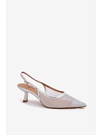 Calora Stříbrné Síťované Sandály Na Úzkém Podpatku Calora Stříbrné Síťované Sandály Na Úzkém Podpatku