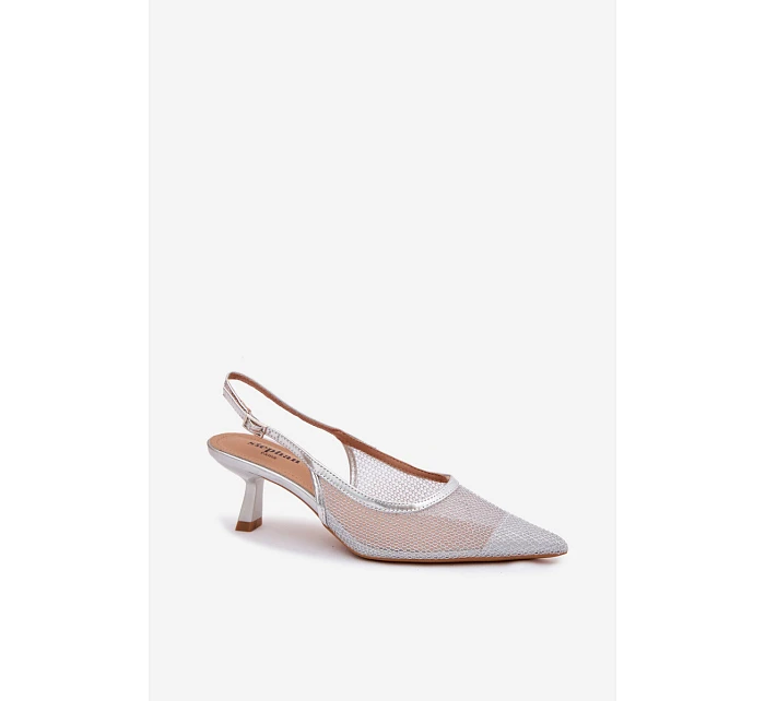 Calora Stříbrné Síťované Sandály Na Úzkém Podpatku Calora Stříbrné Síťované Sandály Na Úzkém Podpatku