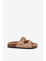 Semišové pantofle na korkové podrážce s přezkami béžové model 22120824 - Boto