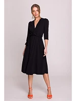 S404 Úpletové šaty s vázacím páskem - černé