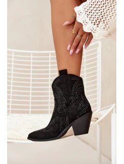 Dámské kotníkové boty Lelira kovbojky se zdobením – černé