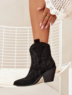 Dámské kotníkové boty Lelira kovbojky se zdobením – černé