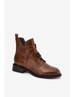 Dámské zateplené kožené boty Briselda – hnědé, s dekorativním detailem Dámské zateplené kožené boty Briselda – hnědé, s dekorativním detailem