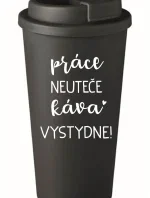 PRÁCE NEUTEČE, KÁVA VYSTYDNE! - černý termohrnek 475 ml