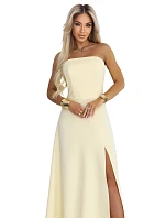 maxi šaty s rozparkem a zavazováním na zádech žluté model 22064816 - numoco maxi šaty s rozparkem a zavazováním na zádech žluté model 22064816 - numoco