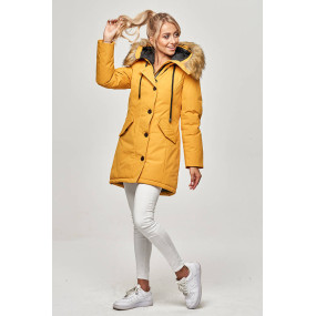 Žlutá dámská zimní bunda s kapucí (J9-065)