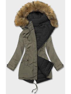 Khaki-černá oboustranná dámská zimní bunda (2M-21508)