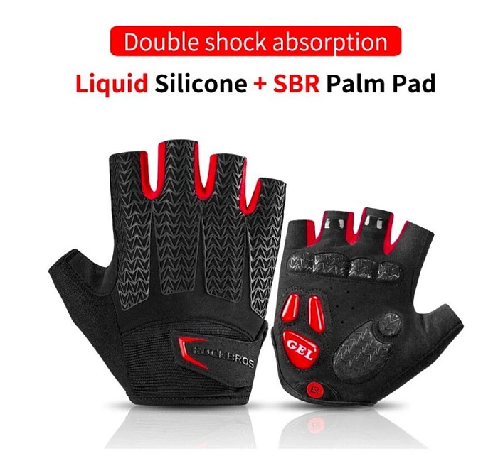 Cyklistické rukavice Rockbros S169BR L s gelovými polštářky - černo-červené