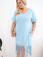 Dámské bavlněné šaty s výstřihem do V a s třásněmi Plus Size modrá