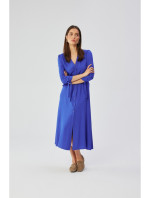 S365 Viskózové šaty áčkového střihu s vázacími rukávy - modré