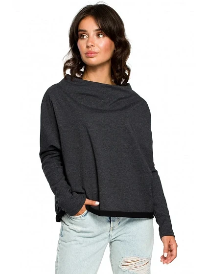 B094 Oversized top s výstřihem do V na zádech - grafitový