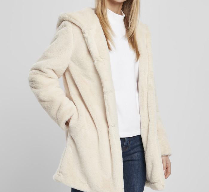 Dámský medvídkový kabát s kapucí v bílé barvě