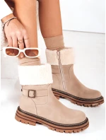 Dámské zateplené boty béžové FashionStreet ZY1228 Dámské zateplené boty béžové FashionStreet ZY1228