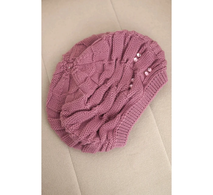 Dámská zimní čepice s ozdobným pletením a  fialová model 21878103 - K-Fashion