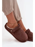 Dámské pantofle s páskem Vyhřívané s kožešinkou Čokoládové Rilena