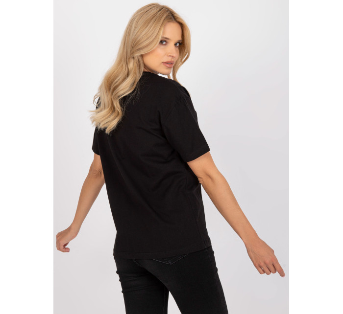 Černé dámské tričko s bavlněnou aplikací