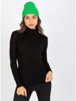 Černý žebrovaný svetr s dlouhým rukávem