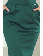 SARA - Dámské midi šaty v lahvově zelené barvě se zvýšeným pasem 144-8