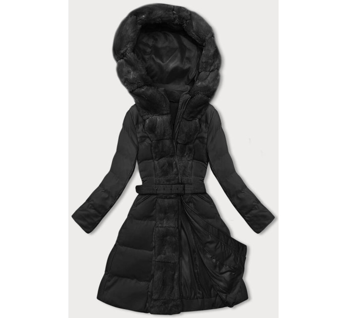 Černá dámská zimní bunda s ozdobnou kožešinou (5M3158-392)