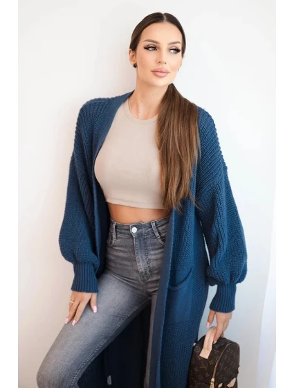 Dlouhý svetr kardigan tmavě model 21402226 - K-Fashion
