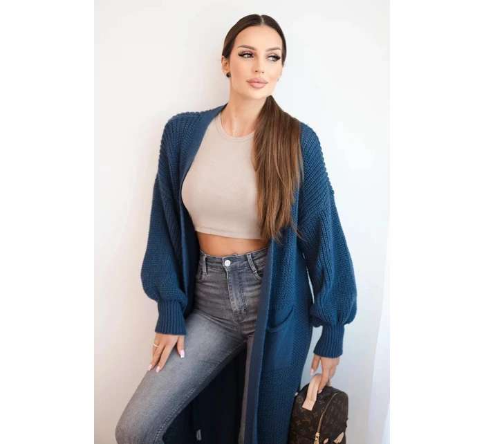 Dlouhý svetr kardigan tmavě model 21402226 - K-Fashion