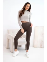Dámské legíny s vysokým pasem a elastickým pasem hnědé