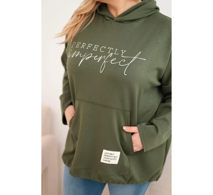 Dámská mikina Plus Size s kapucí a potiskem khaki
