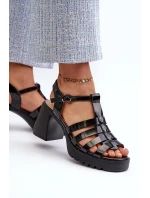 Lakované Kožené Dámské Sandály Na Podpatku Černé model 21658267 - VINCEZA