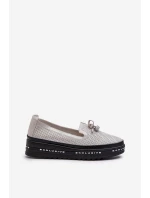 Lesklé Dámské Kozačky Kůže Na Platformě  Stříbrné model 21660111 - S.Barski