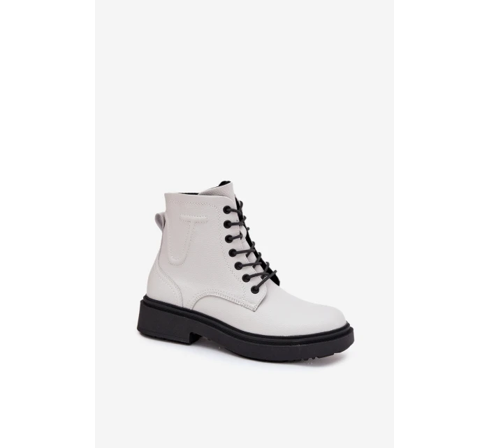 Zateplené dámské kotníkové boty z přírodní kůže model 21712314 bílé - SERGIO LEONE