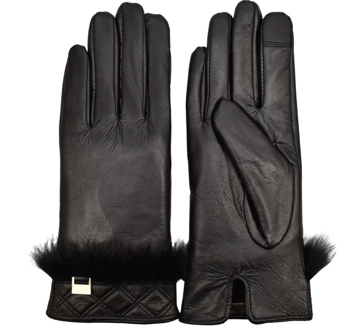 Dámské kožené antibakteriální rukavice model 16627248 Black - Semiline