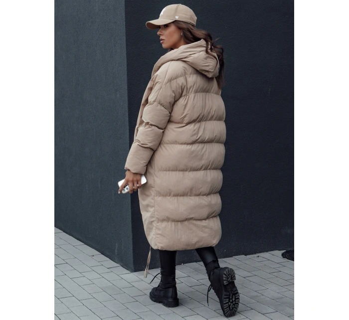 Dámská zimní dlouhá bunda oversize s kapucí MELVIN tmavě béžová FashionStreet TY4509