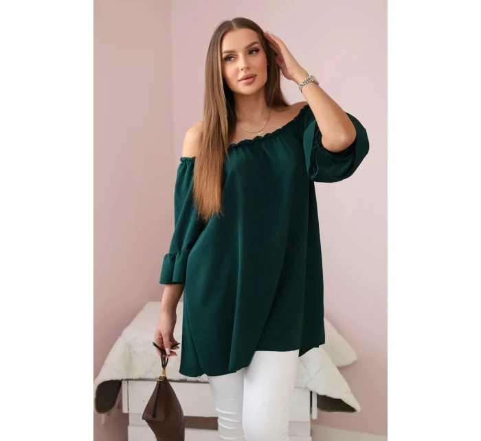 Španělská halenka s volánky na rukávu tmavě zelená Španělská halenka s volánky na rukávu tmavě zelená