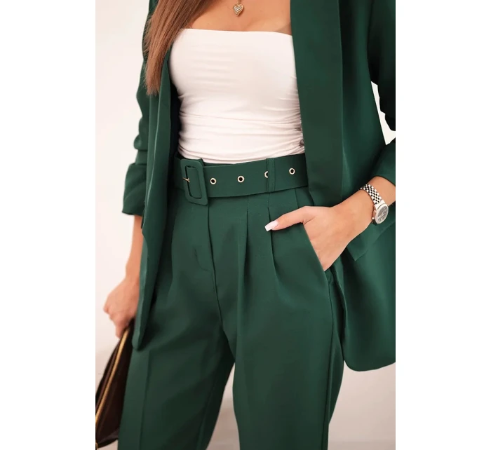 Elegantní souprava saka a kalhot tmavě zelená