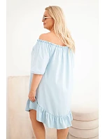 Dámské šaty Plus Size bavlněné s volánem modrá Dámské šaty Plus Size bavlněné s volánem modrá