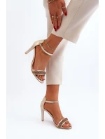 model 21652356 Dámské Kožené Sandály Na Podpatku Zlaté - Zazoo