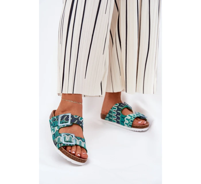 Dámské Pantofle S Přezkami A Briliantem S.Barski RB51-006 Zelené Dámské Pantofle S Přezkami A Briliantem S.Barski RB51-006 Zelené