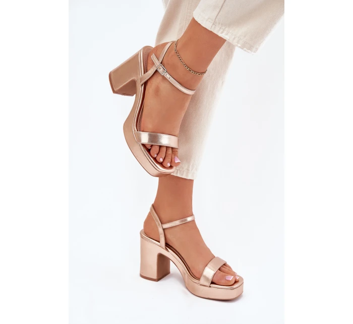 Eko Kožené Sandály Na Podpatku Růžové Zlato model 21699459 - Boto