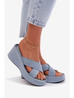 Dámské nazouváky na platformě z eko semiše modré model 21960995 - Boto