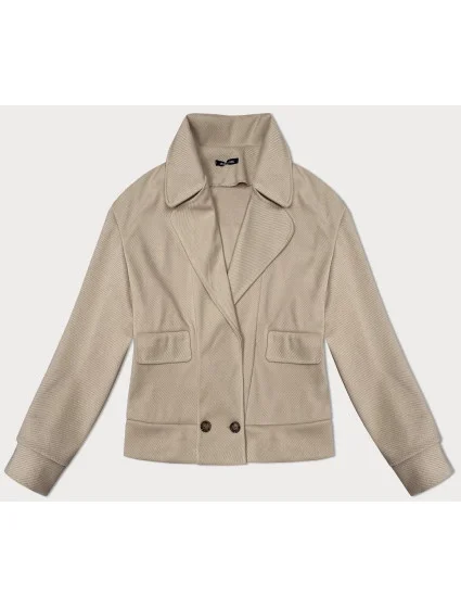 Volná béžová pruhovaná žebrovaná bunda s límcem model 19742968 - MADE IN ITALY Volná béžová pruhovaná žebrovaná bunda s límcem model 19742968 - MADE IN ITALY