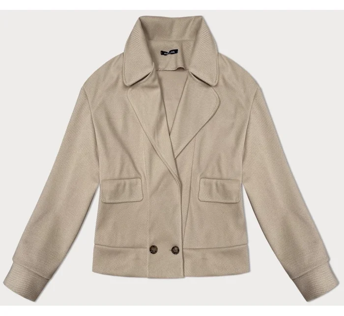 Volná béžová pruhovaná žebrovaná bunda s límcem model 19742968 - MADE IN ITALY Volná béžová pruhovaná žebrovaná bunda s límcem model 19742968 - MADE IN ITALY