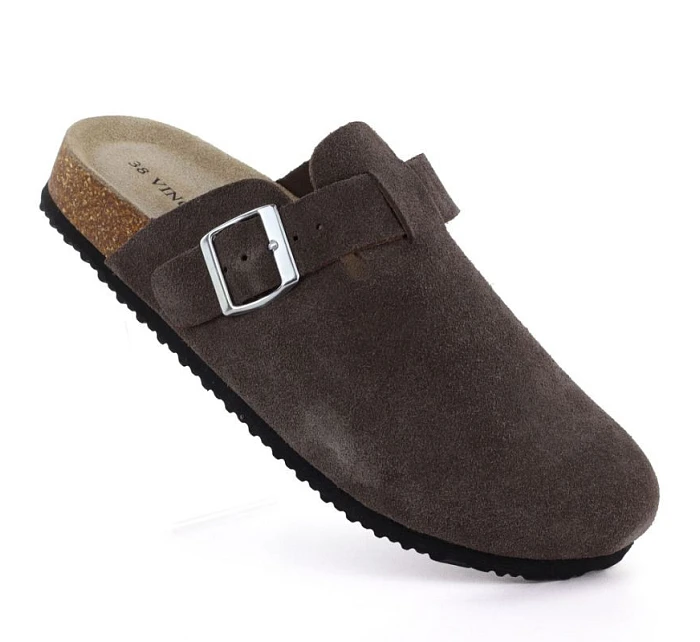 Dámské kožené žabky vestavěné hnědé Vinceza 101332