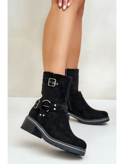 Dámské Botky Na Nízkém Podpatku S Přezkami Černé Zudra Dámské Botky Na Nízkém Podpatku S Přezkami Černé Zudra