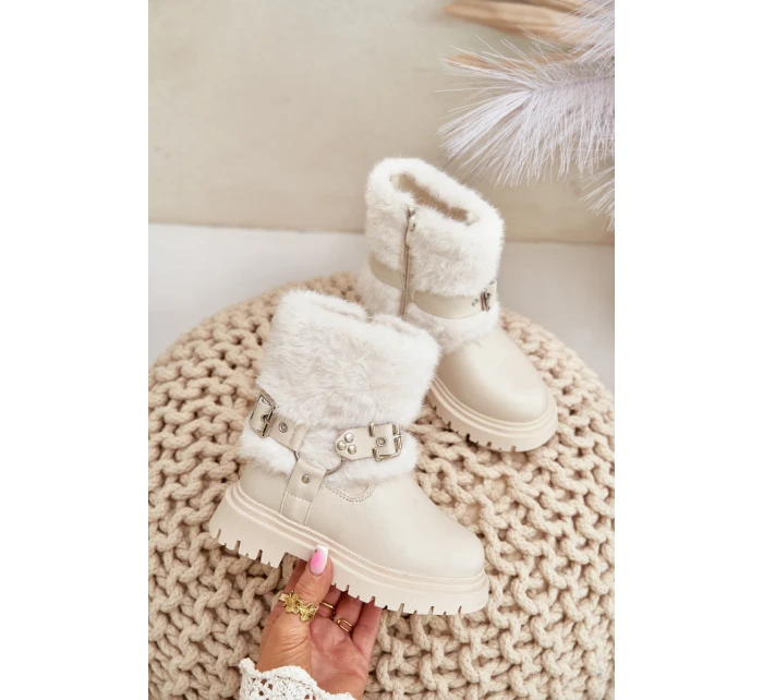 Eko Kožené Boty Pro S Kožíškem A Přezkami Béžové model 21678938 - Boto Eko Kožené Boty Pro S Kožíškem A Přezkami Béžové model 21678938 - Boto