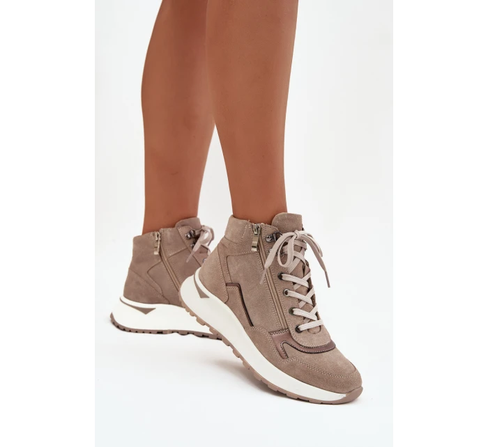 Dámské sportovní kotníkové boty na platformě z přírodního semiše Zazoo Z1239 béžové