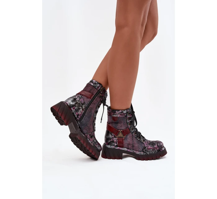 Kožené workery dámské Maciejka 07072-23 bordó