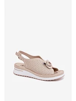 Kožené dámské sandály s ozdobným detailem Béžové model 22094980 - EVENTO Kožené dámské sandály s ozdobným detailem Béžové model 22094980 - EVENTO